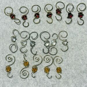 Set‎ of 18 Beaded Wire Ornament Hooks Charms Red Clear Amber Swirl Design
